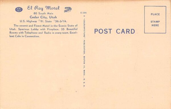 Cedar City Utah El Rey Motel Multi-View Linen Card Vintage Postcard U1790 - Image 2