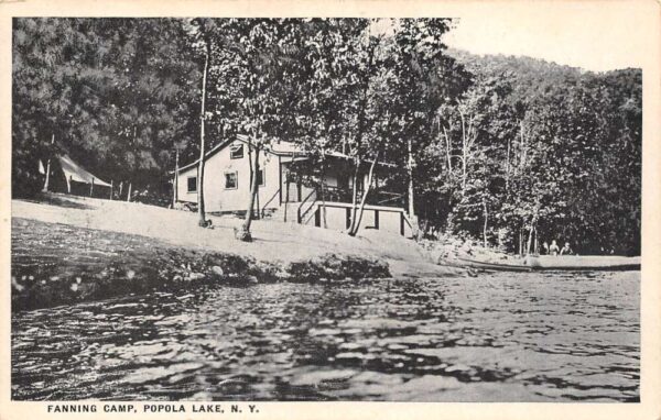 Popola Lake New York Fanning Camp B/W Lithograph Vintage Postcard U1803