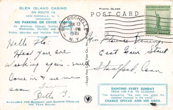 New Rochelle New York Glen Island Casino Main Dining Room White Borders PC U1811 - Image 2
