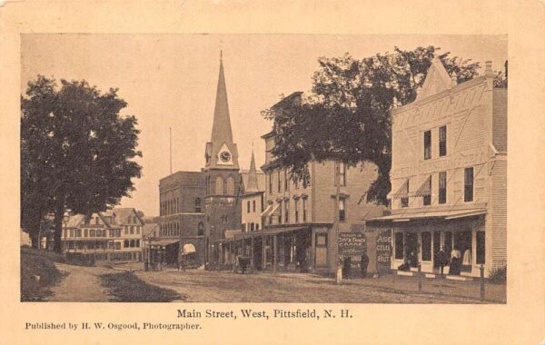 Pittsfield New Hampshire Main Street, West Sepia Tone Lithograph Postcard U1864