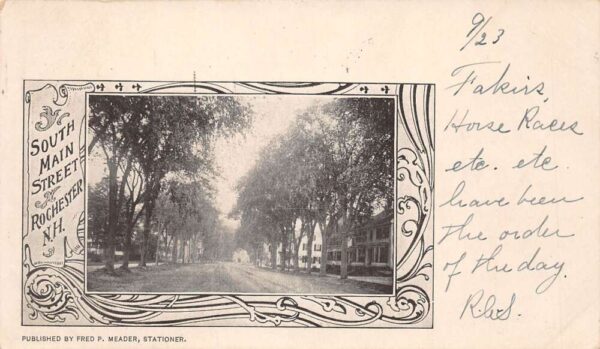 Rochester New Hampshire South Main Street Illustrated Border Vintage PC U1867