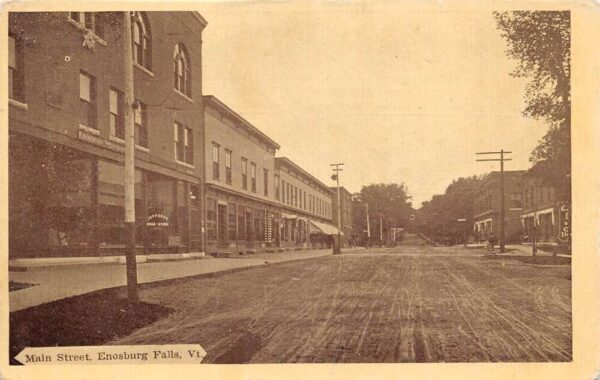 Enosburg Falls Vermont Main Street Sepia Tone Lithograph Vintage Postcard U1876