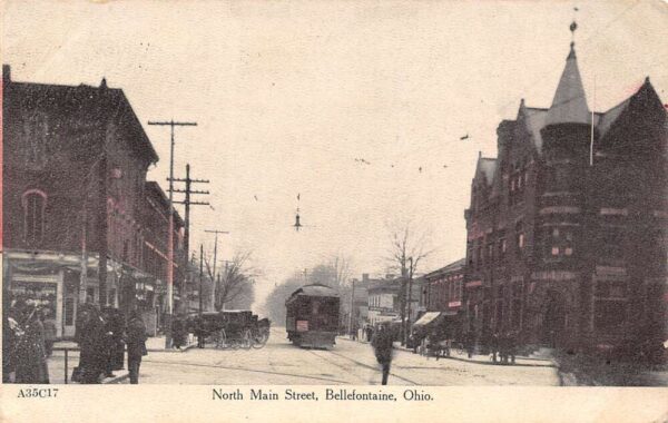 Bellefontaine Ohio North Main Street Street Car Pictured Vintage Postcard U1883