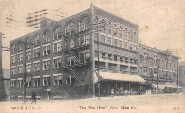 Massillon Ohio "The Bee Hive" West Main Street Undivided Back Vintage PC U1889