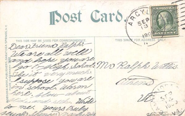 Argyle New York Main Street Shops and Residences Vintage Postcard U1896 - Image 2