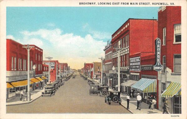 Hopewell Virginia Broadway, East From Main Street George's Drugs PC U1905