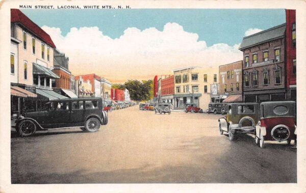 Laconia New Hampshire Main Street White Border Vintage Postcard U1908