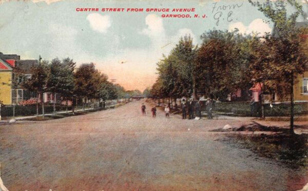Garwood New Jersey Centre Street From Spruce Avenue Hand Colored PC U1934