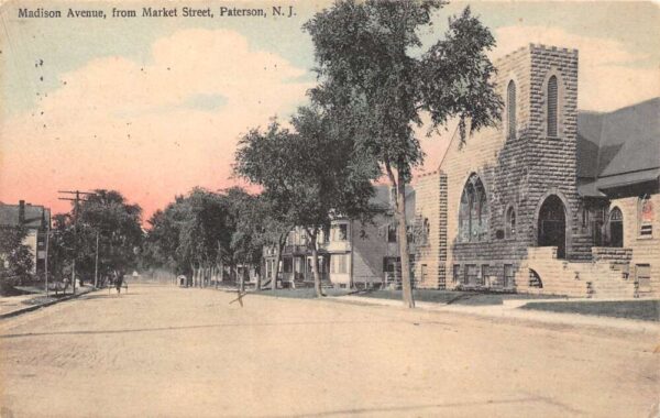 Paterson New Jersey Madison Ave. from Market Street Hand Colored Postcard U1942