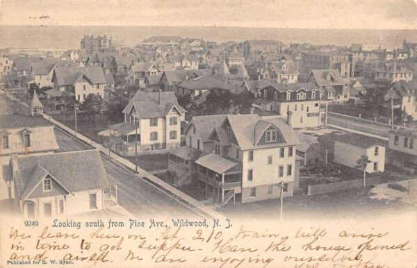 Wildwood New Jersey Looking South from Pine Avenue Bird's Eye View PC U1944