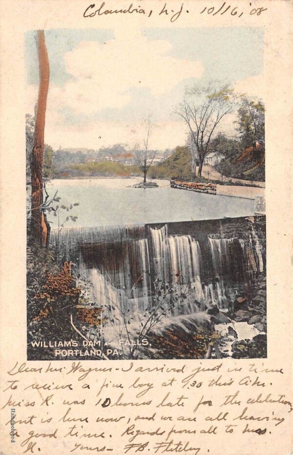 Portland Pennsylvania Williams Dam & Falls Undivided Back Vintage PC U1839