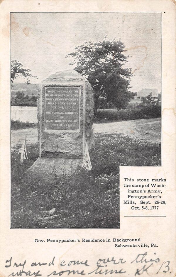 Schwenksville Pennsylvania Stone Marking The Camp of Washington's Army PC U1840
