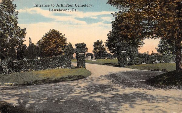 Landsdowne Pennsylvania Entrance To Arlington Cemetery Color Lithograph PC U1843