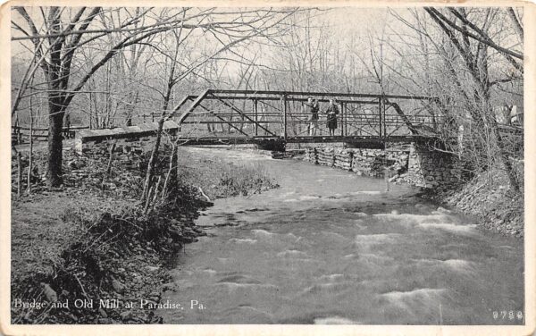 Paradise Pennsylvania Bridge and Old Mill B/W Lithograph Vintage Postcard U1846