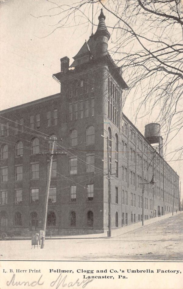 Lancaster Pennsylvania Follmer, Clogg, Co. Umbrella Factory Undivided Back PC U1851