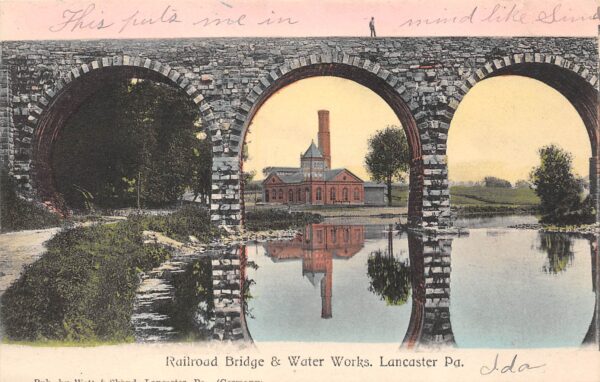 Lancaster Pennsylvania Railroad Bridge & Water Works Undivided Back PC U1852