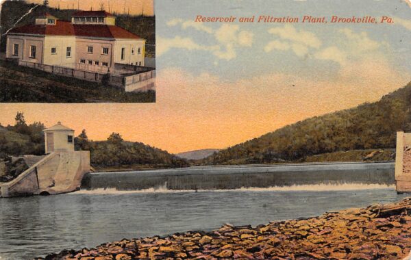 Brookville Pennsylvania Reservoir & Filtration Plant Color Litho. PC U1855