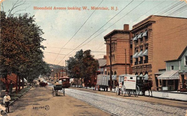Montclair New Jersey Bloomfield Ave., Looking West Wagons & Streetcar PC U1976