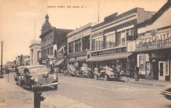 Red Bank New Jersey Broad Street The Strand Theatre Vintage Postcard U1982