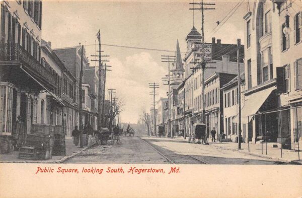 Hagerstown Maryland Public Square, Looking South Undivided Back Vintage PC U1989
