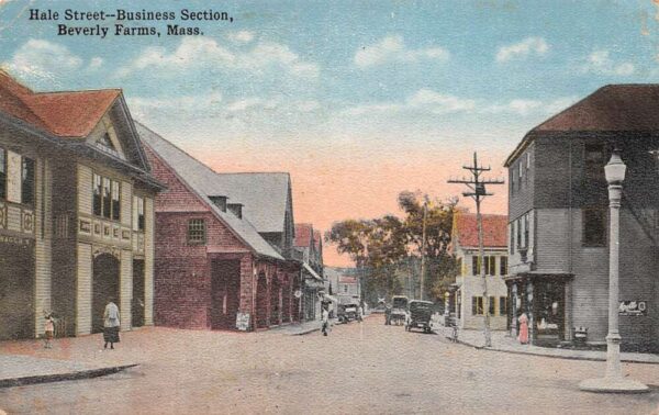 Beverly Farms Massachusetts Hale Street- Business Section Hand Colored PC U1992