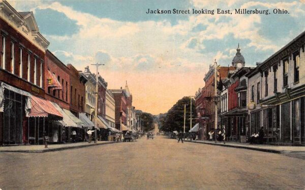 Millersburg Ohio Jackson Street, Looking East Barber Shop Vintage Postcard U2019