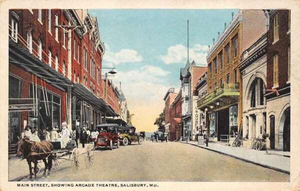 Salisbury Maryland Main Street Showing Arcade Theatre Vintage Postcard U2027