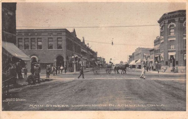 Blackwell Oklahoma Main Street, Looking North B/W Lithograph Vintage PC U2034