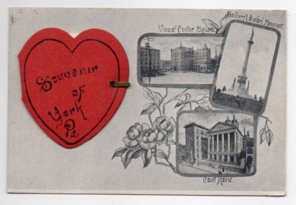 York Pennsylvania Souvenir Greetings Fold Out Views Heart Postcard AA64605