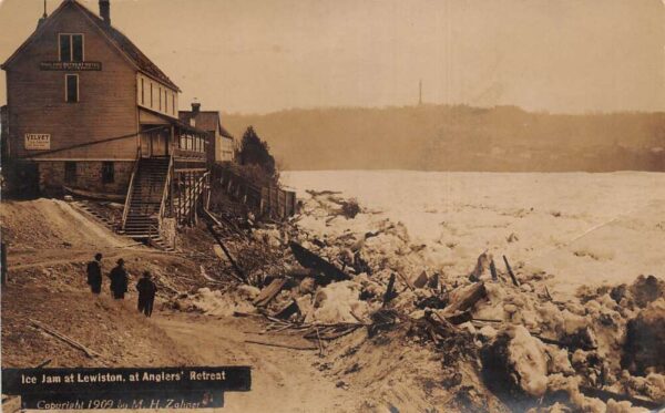 Lewiston New York Anglers' Retreat Ice Jam Real Photo Postcard AA64622