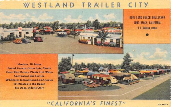 Long Beach California Westland Trailer City Multi-View Linen Card PC U2096