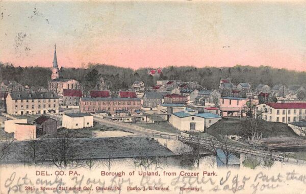 Upland Pennsylvania Bird's Eye View, Upland from Crozer Park Hand Colored PC U2099