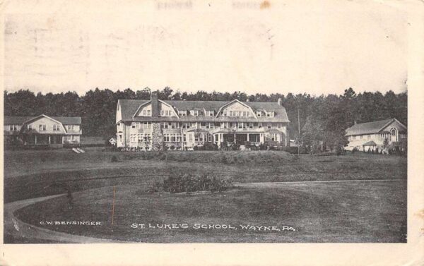 Wayne Pennsylvania St. Luke's School B/W Lithograph Vintage Postcard U2138