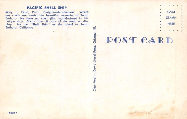 Santa Barbara California Pacific Shell Ship Stearns Wharf Vintage Postcard U2160 - Image 2
