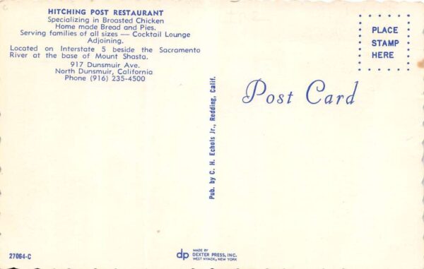 North Dunsmuir California Hitching Post Restaurant Interior/Exterior PC U2182 - Image 2