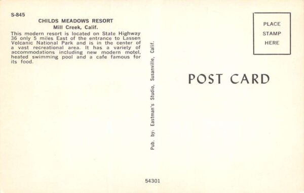 Mill Creek California Childs Meadows Resort Mobil Station Vintage Postcard U2184 - Image 2