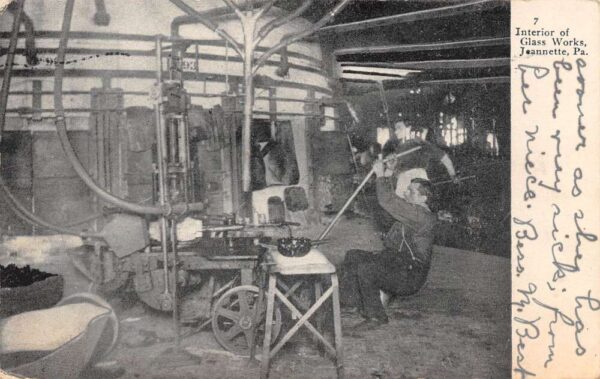 Jeanette Pennsylvania Interior of Glass Works B/W Lithograph Postcard U2193