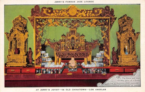Los Angeles California Jerry's Famous Jade Lounge Color Linen Card PC U2194