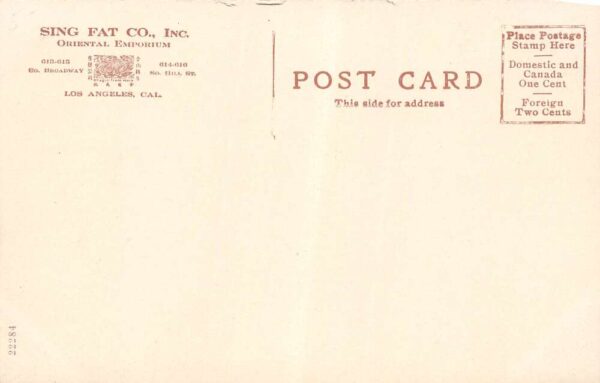 Los Angeles California Sing Fat Company Oriental Emporium Vintage PC U2202 - Image 2