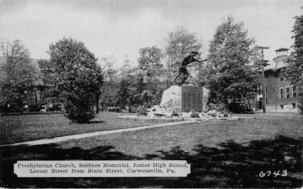 Curwensville Pennsylvania Soldiers Memorial Locust Street Postcard AA64674