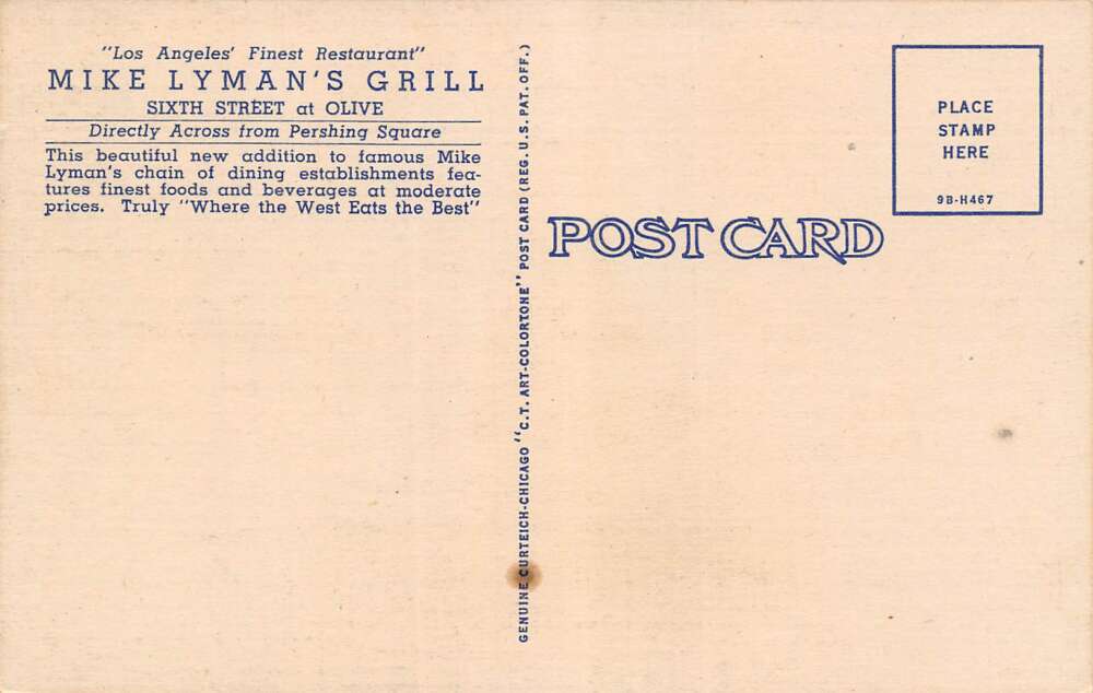 Los Angeles California Mike Lyman's Dining Room & Bar Color Linen PC U2216 - Image 2