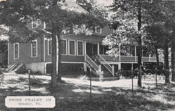 Greeley Pennsylvania Swiss Chalet 456 B/W Lithograph Vintage Postcard U2364