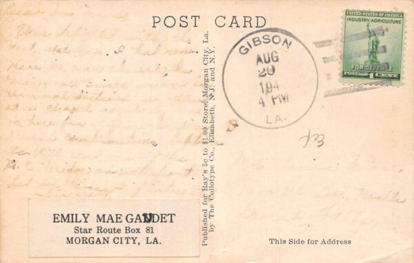 Morgan City Louisiana Sacred Heart Catholic Church B/W Lithograph PC U2365 - Image 2