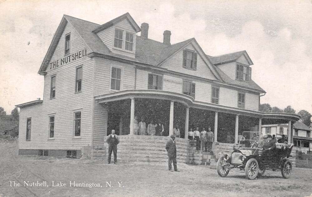 Lake Huntington New York The Nutshell Bar Patrons Outside Bar Vintage