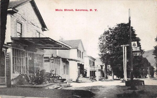 Laurens New York Main Street B/W Lithograph Vintage Postcard U2405