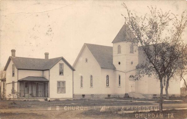 Churdan Iowa Methodist Church and Parsonage Real Photo Vintage Postcard U2424
