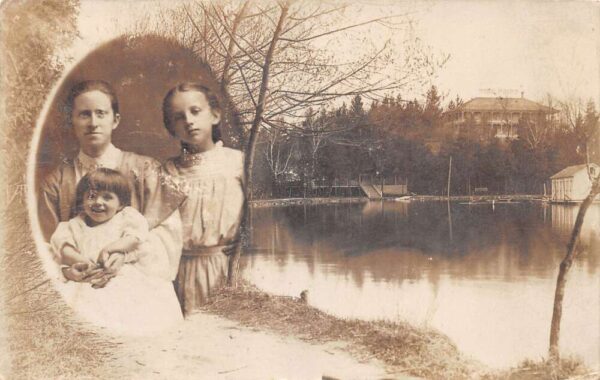 Clam Lake Iron R Wisconsin Pine Point Woman with Children Real Photo PC AA64818