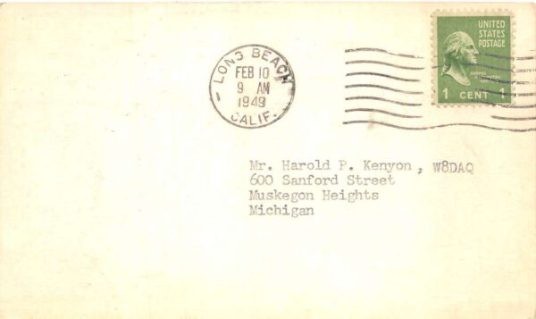 Long Beach California W6RO DB Williams Ham Radio QSL Postcard AA64827 - Image 2
