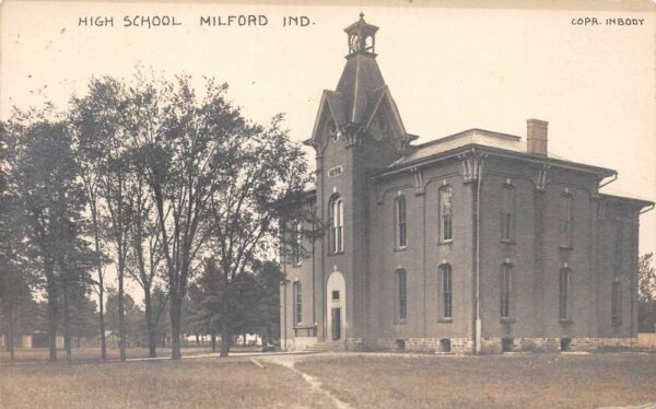 Milford Indiana High School Building Real Photo Vintage Postcard U2579