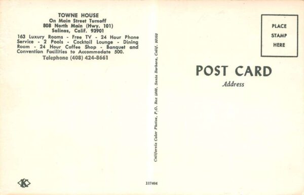Salinas California Towne House Motel & Restaurant Multi-View PC U2608 - Image 2